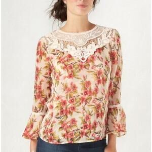 Disney Snow White Collection by LC Lauren Conrad Peasant Top Floral Womens S